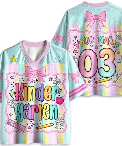 Personalized Grade And Name Coquette Bow Coloful Stripes Teacher Mesh Jersey